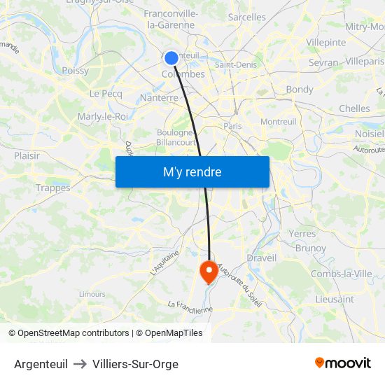 Argenteuil to Villiers-Sur-Orge map