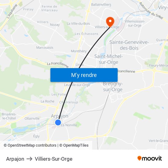 Arpajon to Villiers-Sur-Orge map