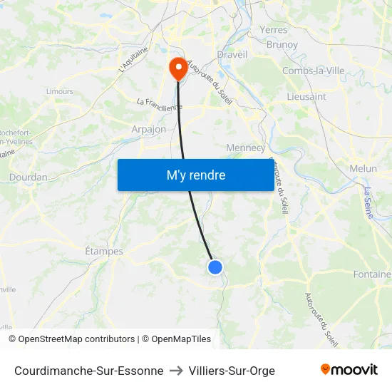 Courdimanche-Sur-Essonne to Villiers-Sur-Orge map