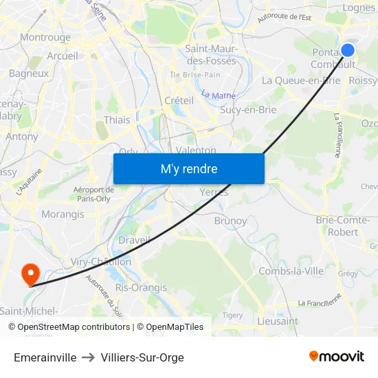 Emerainville to Villiers-Sur-Orge map