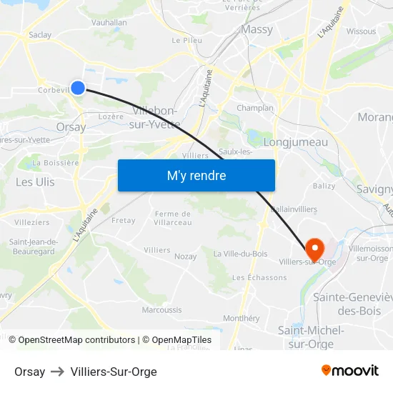 Orsay to Villiers-Sur-Orge map