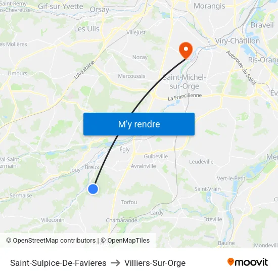 Saint-Sulpice-De-Favieres to Villiers-Sur-Orge map