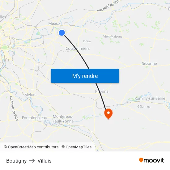 Boutigny to Villuis map