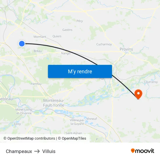 Champeaux to Villuis map