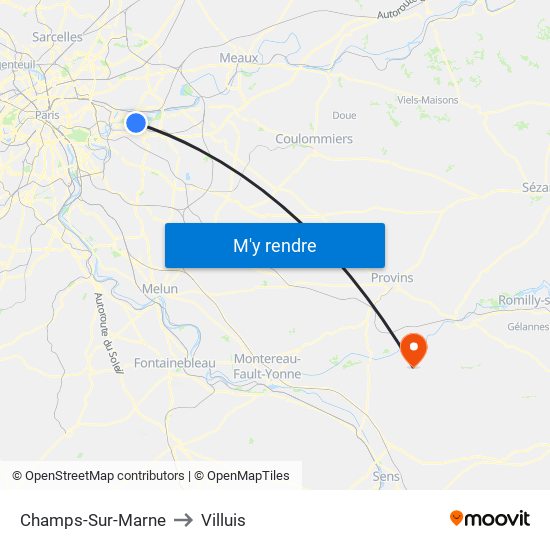 Champs-Sur-Marne to Villuis map