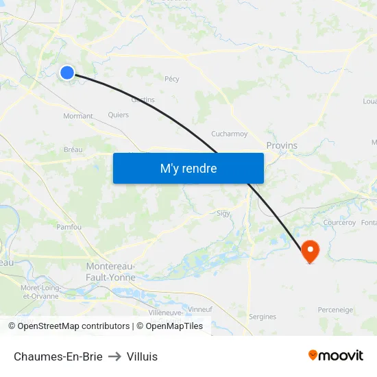 Chaumes-En-Brie to Villuis map