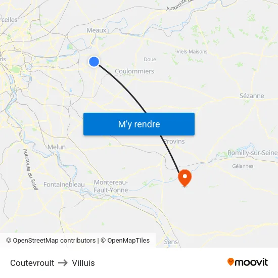 Coutevroult to Villuis map