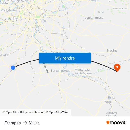 Etampes to Villuis map