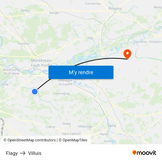 Flagy to Villuis map