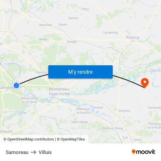 Samoreau to Villuis map