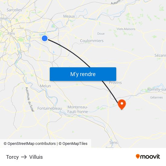 Torcy to Villuis map