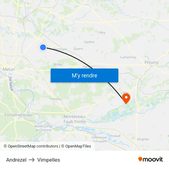 Andrezel to Vimpelles map