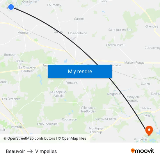 Beauvoir to Vimpelles map