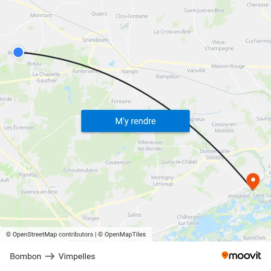Bombon to Vimpelles map