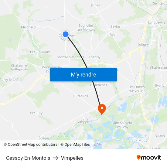Cessoy-En-Montois to Vimpelles map