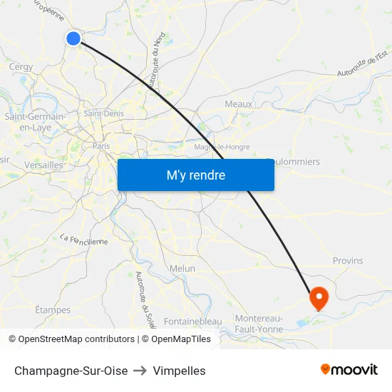 Champagne-Sur-Oise to Vimpelles map