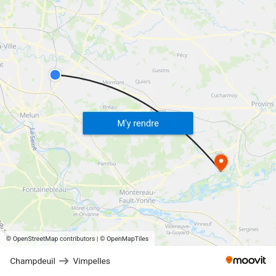 Champdeuil to Vimpelles map