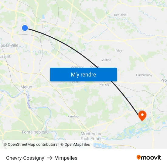 Chevry-Cossigny to Vimpelles map