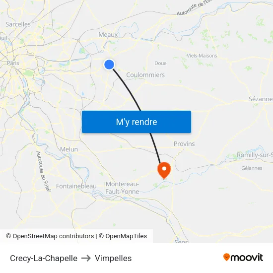 Crecy-La-Chapelle to Vimpelles map