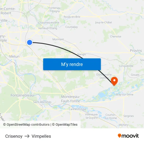 Crisenoy to Vimpelles map