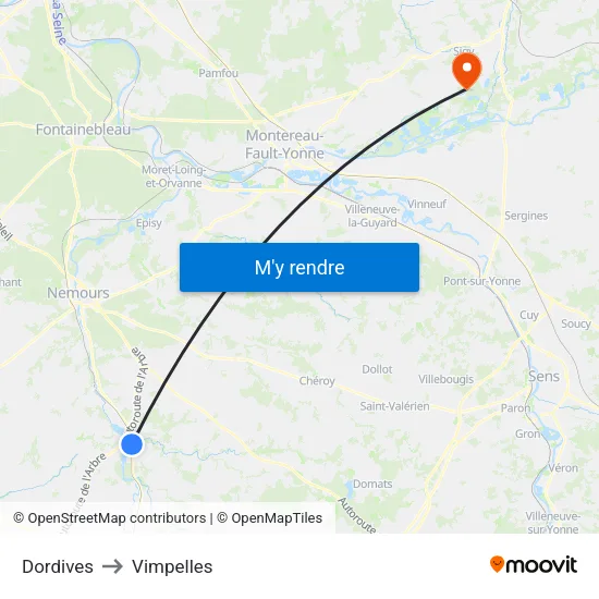 Dordives to Vimpelles map