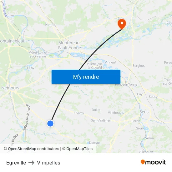 Egreville to Vimpelles map