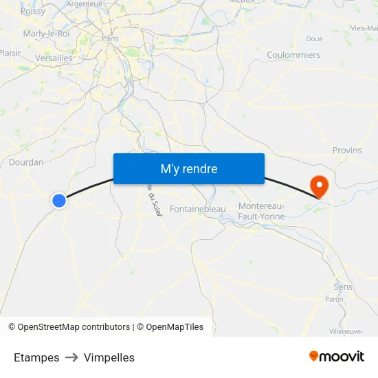 Etampes to Vimpelles map