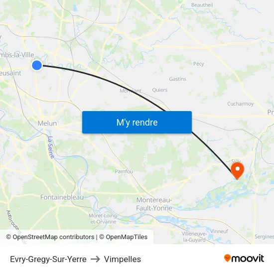 Evry-Gregy-Sur-Yerre to Vimpelles map