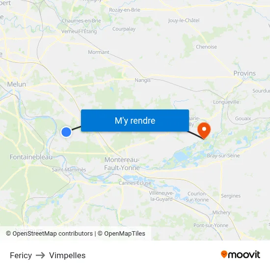 Fericy to Vimpelles map