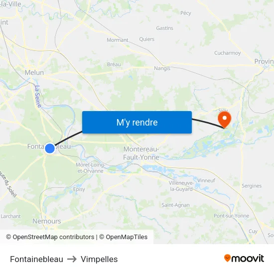 Fontainebleau to Vimpelles map