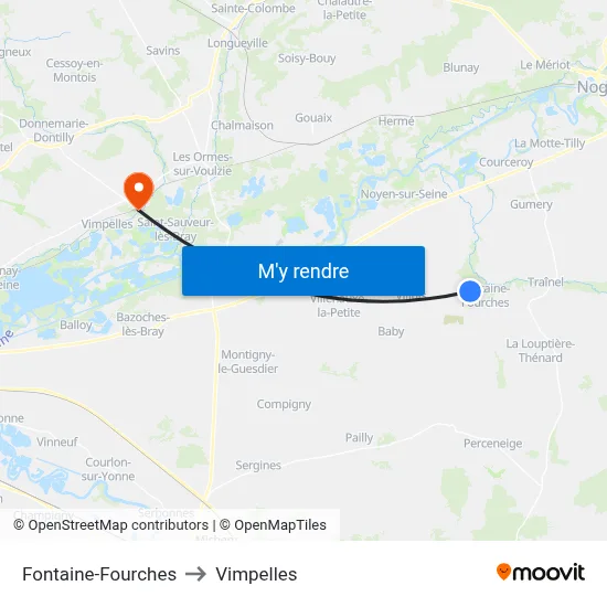 Fontaine-Fourches to Vimpelles map