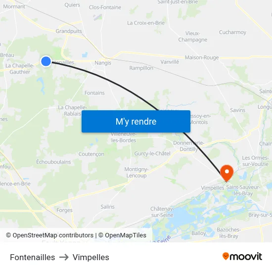 Fontenailles to Vimpelles map
