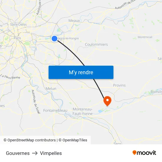 Gouvernes to Vimpelles map