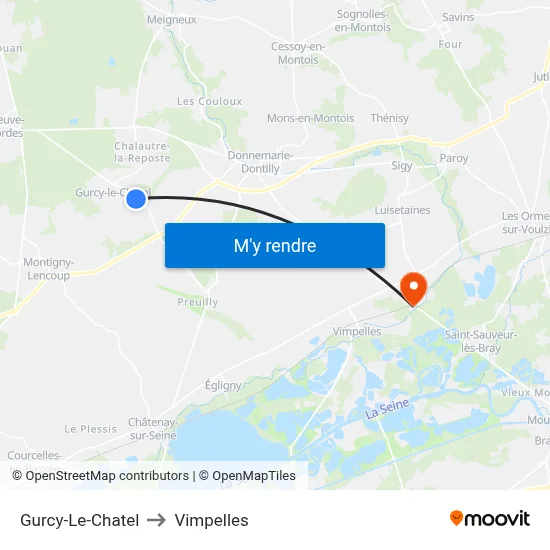 Gurcy-Le-Chatel to Vimpelles map