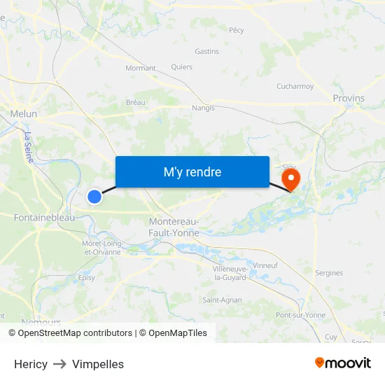 Hericy to Vimpelles map