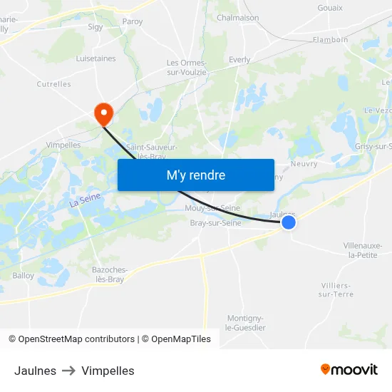 Jaulnes to Vimpelles map