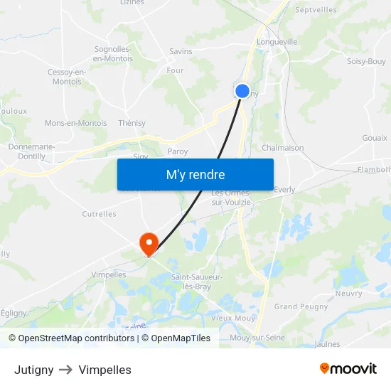Jutigny to Vimpelles map