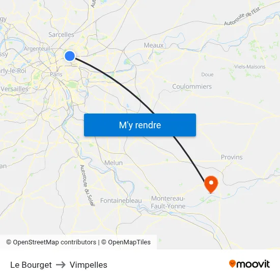 Le Bourget to Vimpelles map