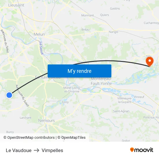 Le Vaudoue to Vimpelles map