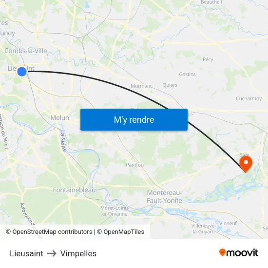 Lieusaint to Vimpelles map