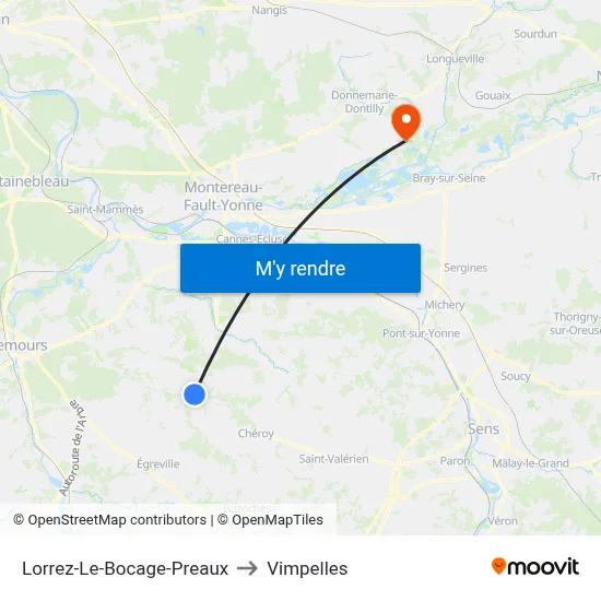 Lorrez-Le-Bocage-Preaux to Vimpelles map