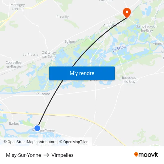 Misy-Sur-Yonne to Vimpelles map
