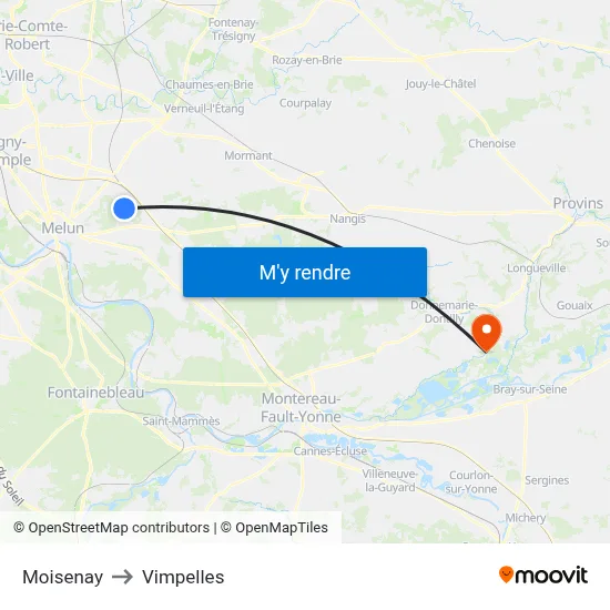 Moisenay to Vimpelles map