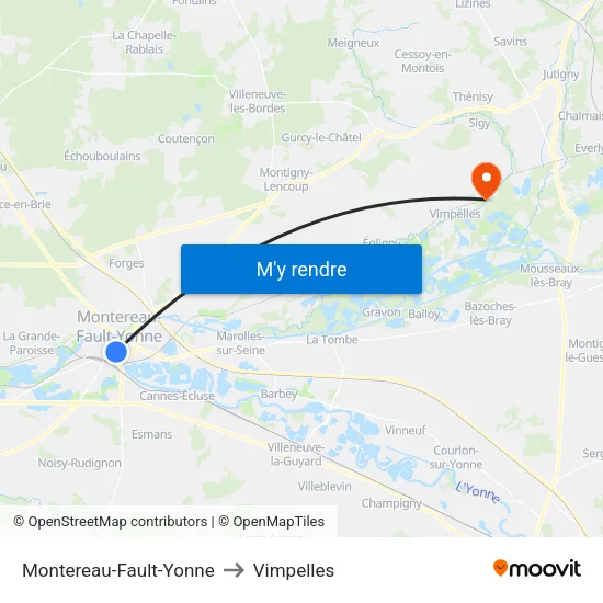 Montereau-Fault-Yonne to Vimpelles map