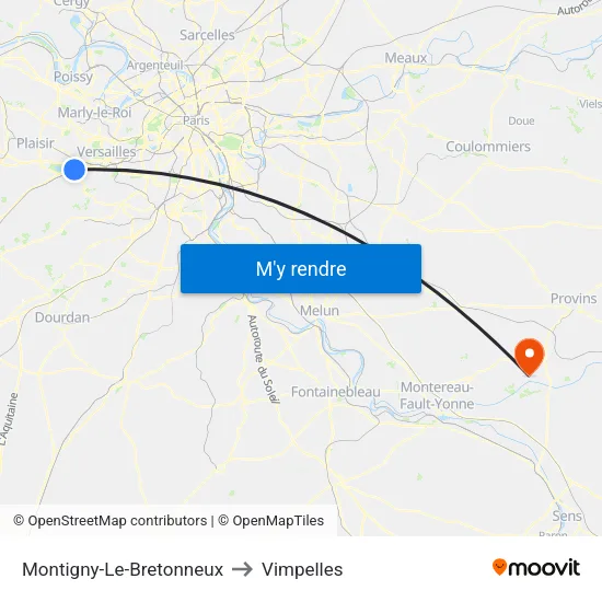Montigny-Le-Bretonneux to Vimpelles map