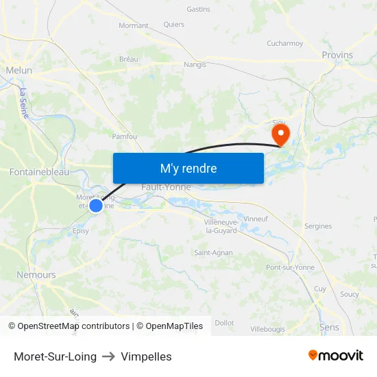 Moret-Sur-Loing to Vimpelles map