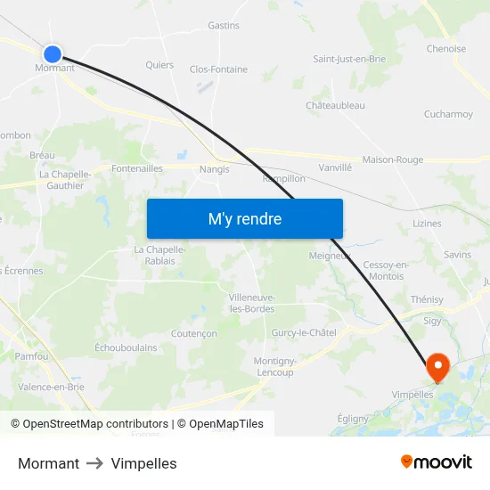 Mormant to Vimpelles map