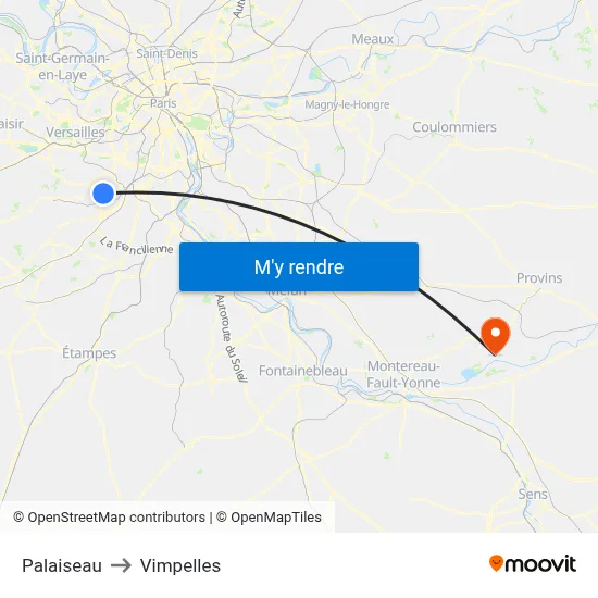 Palaiseau to Vimpelles map