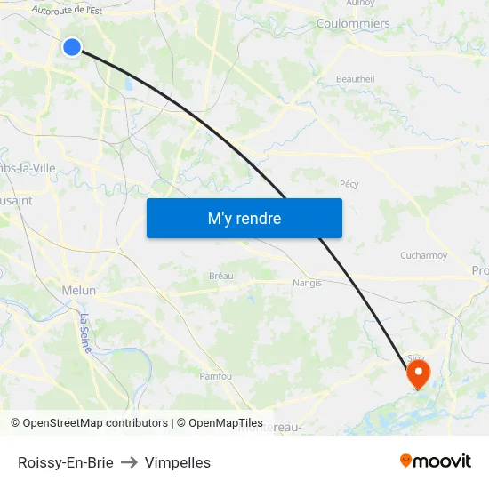 Roissy-En-Brie to Vimpelles map