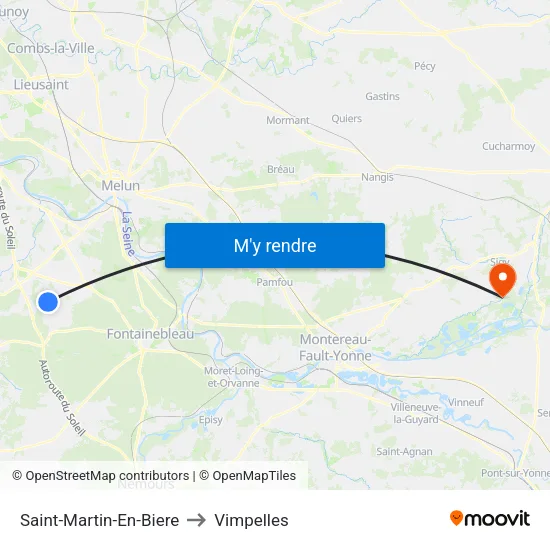 Saint-Martin-En-Biere to Vimpelles map